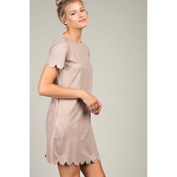 Mocha Scallop Hem Suede Dress - Picture 4 of 8
